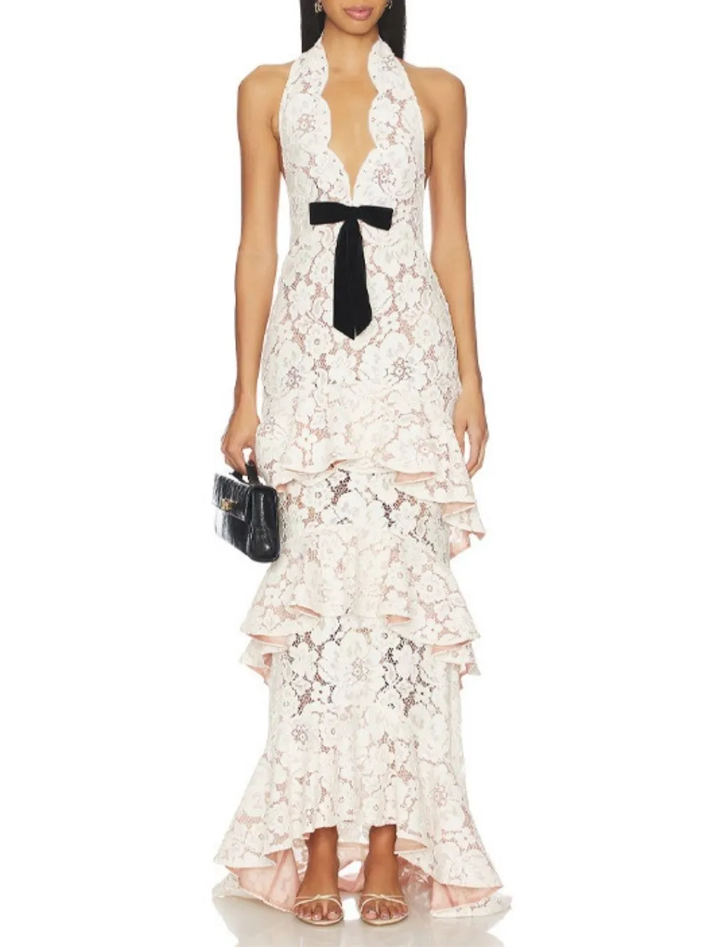 Masha White Halter Lace Layered Maxi Dress - OWNCI Masha White Halter Lace Layered Maxi Dress - OWNCI