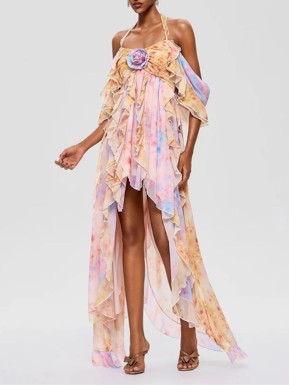 dc9e96ec84dc768b517c21251ca9226a Oxiren Ruffle Flower High Low Dress