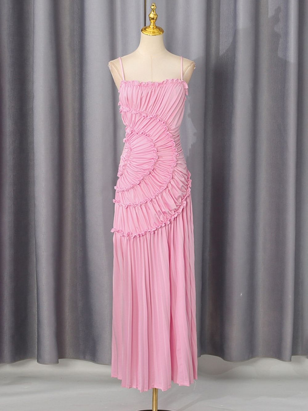 Marjani Pink Spaghetti Ruched Maxi Dress - OWNCI Marjani Pink Spaghetti Ruched Maxi Dress - OWNCI