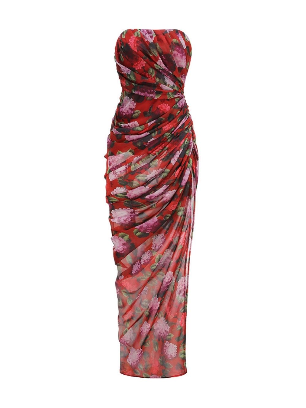 Marianne Strapless Floral Ruched Maxi Dress - OWNCI