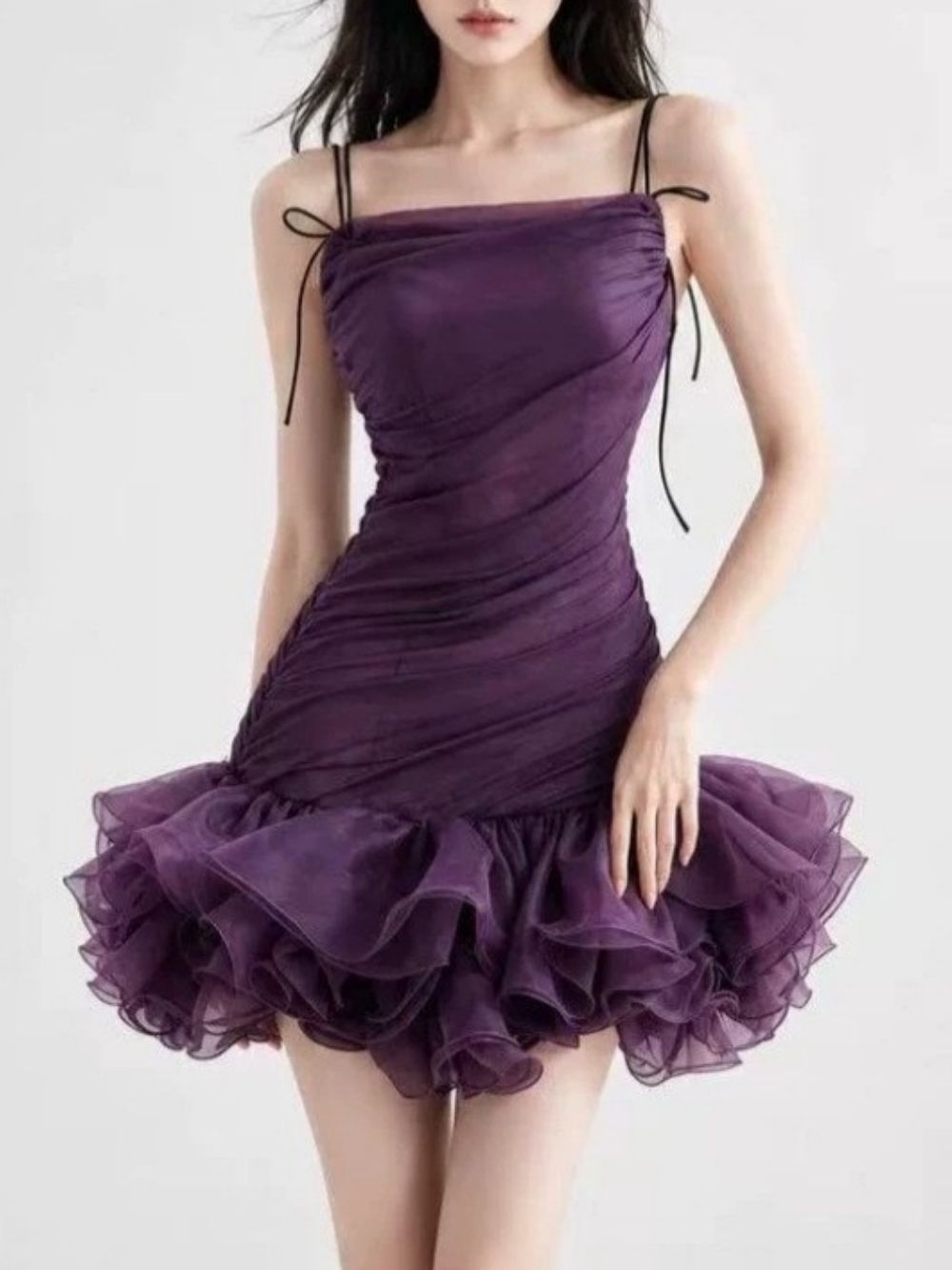 ddd9dabb03ce51d4d6db75ccd792f712 Mariposa Purple Spaghetti Ruched Mini Dress