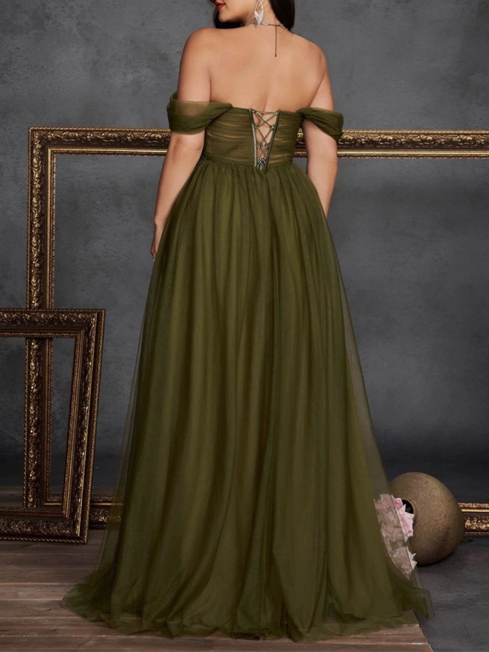 Marella Green Off Shoulder Plus Size Maxi Dress - OWNCI