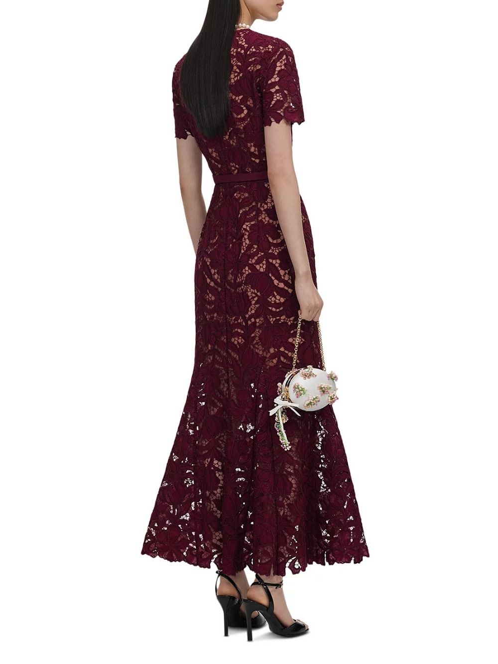 Burgundy Lace Midi Dress - OWNCI