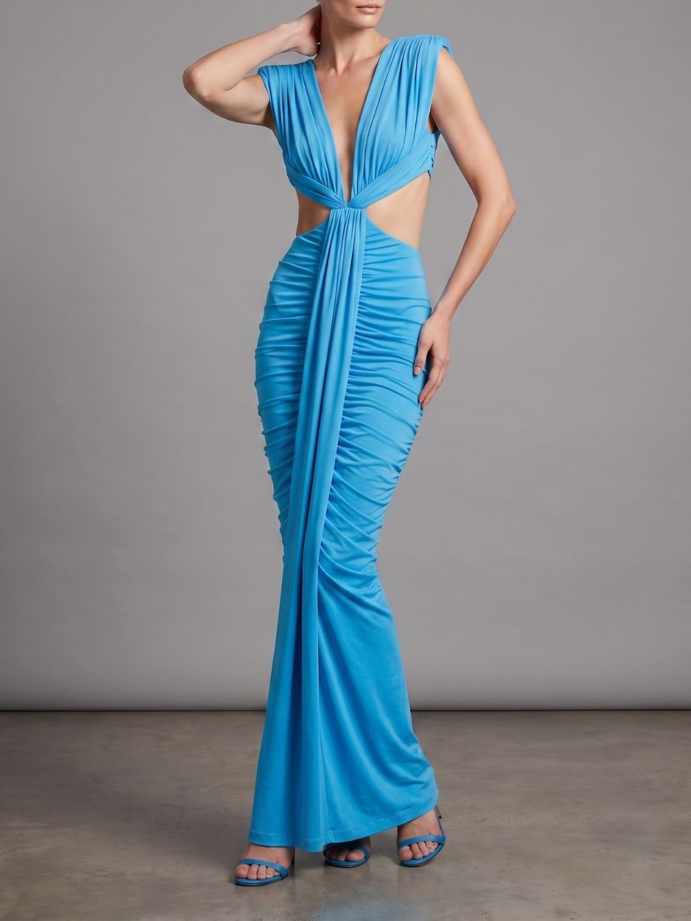 Mali Blue Ruched Cutout Maxi Dress - OWNCI Mali Blue Ruched Cutout Maxi Dress - OWNCI