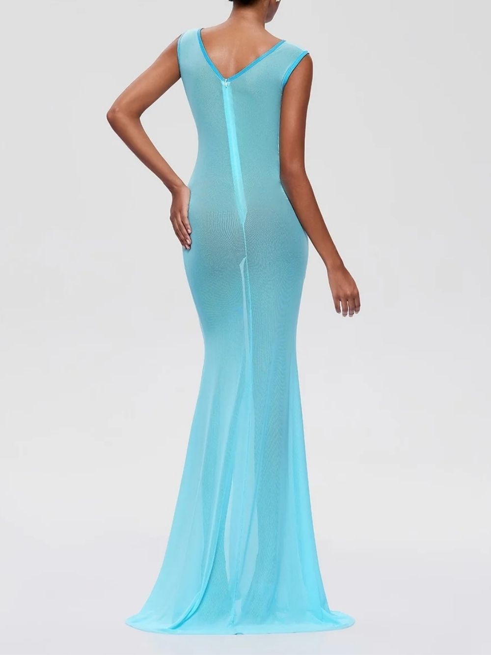 Furaira Sleeveless See Through Maxi Dress In Sky Blue - OWNCI