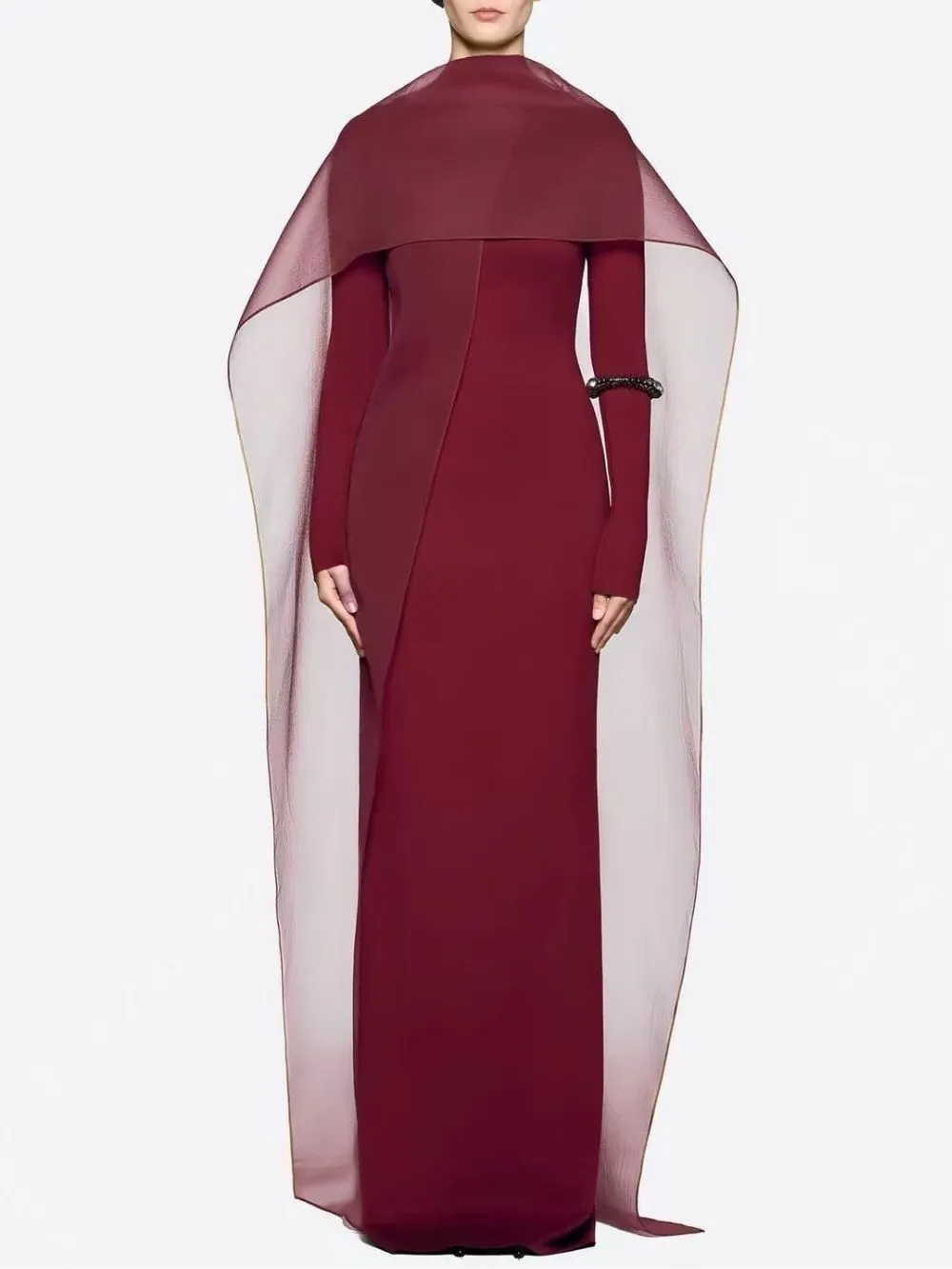 e0e2d03fcc9d1207c08b88fccf6d1d4f Marceline Red Long Sleeve Mesh Maxi Dress