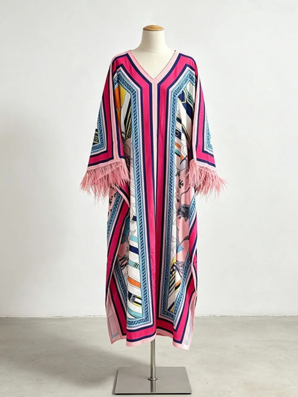 Marlie Printed Long Sleeve Feather Maxi Dress - OWNCI Marlie Printed Long Sleeve Feather Maxi Dress - OWNCI
