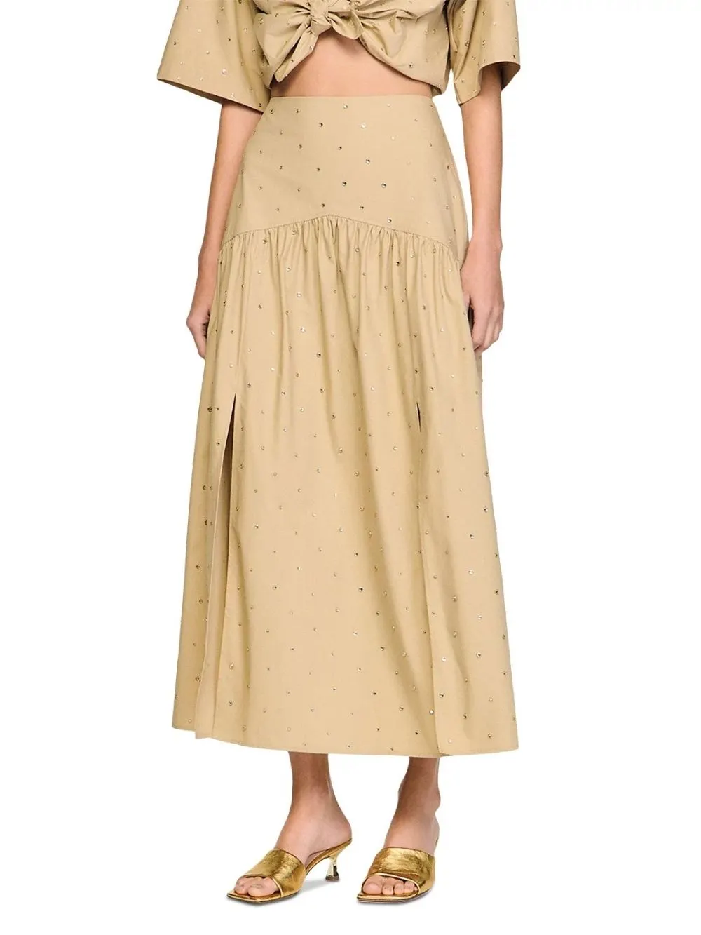 Long Rhinestone Cotton Skirt - OWNCI