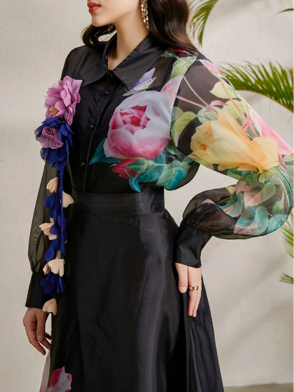 Maru Black Floral Top & Maxi Skirt Set - OWNCI