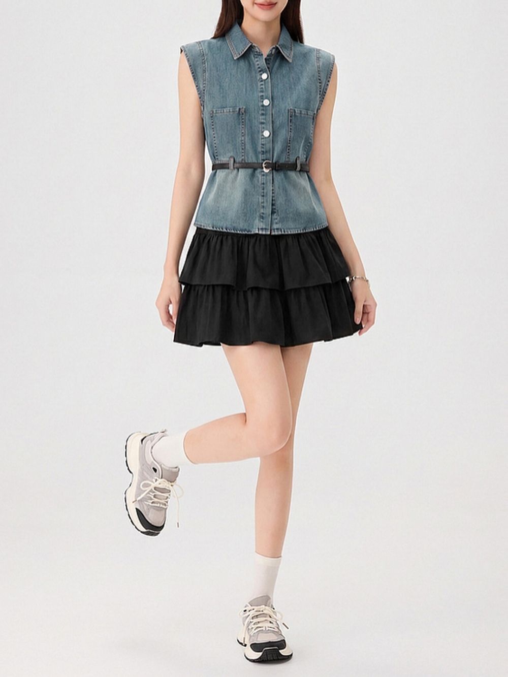 Marije Denim Vest & Skirt Set - OWNCI Marije Denim Vest & Skirt Set - OWNCI
