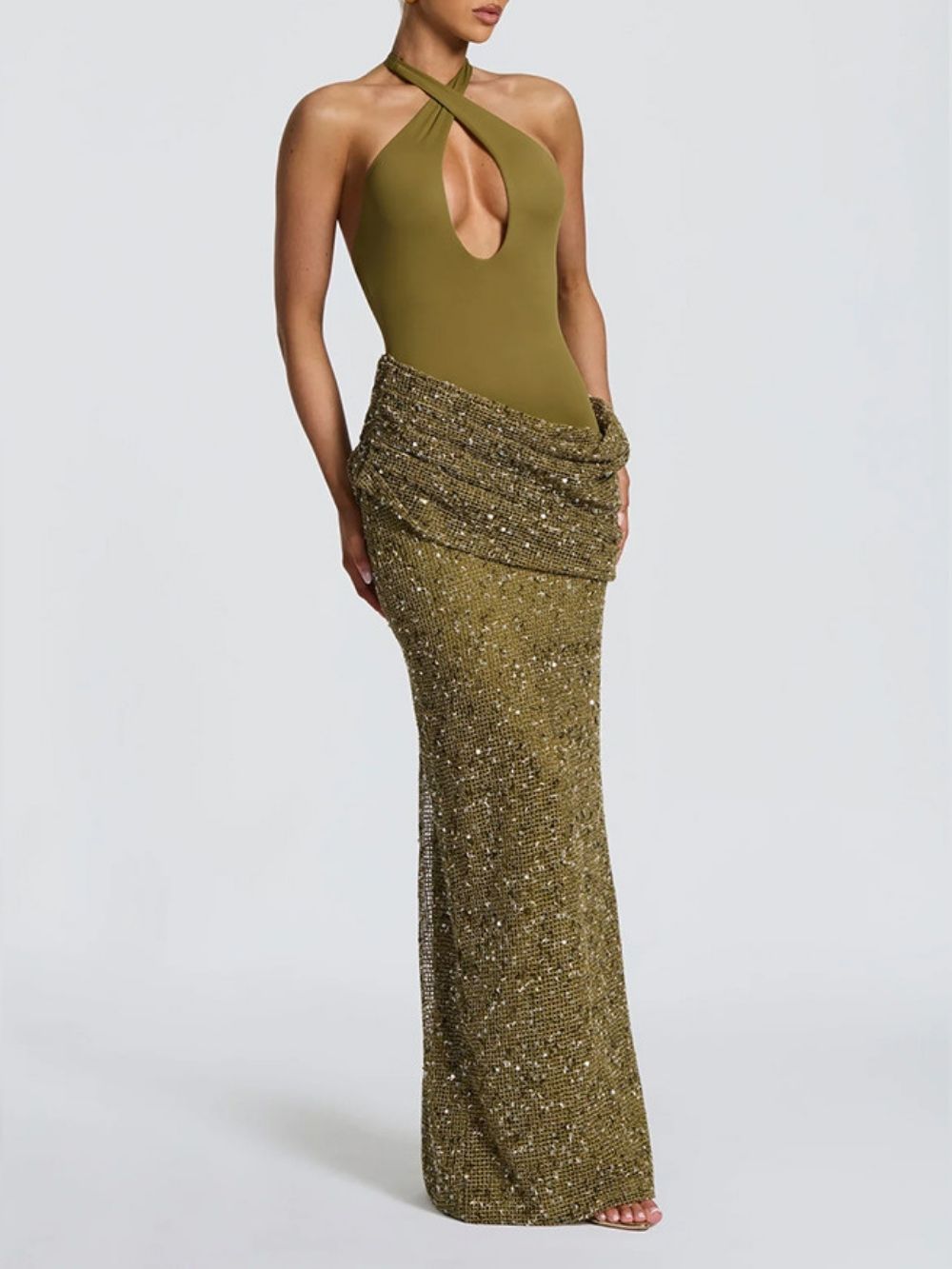 Matat Green Halter Sequin Maxi Dress - OWNCI Matat Green Halter Sequin Maxi Dress - OWNCI