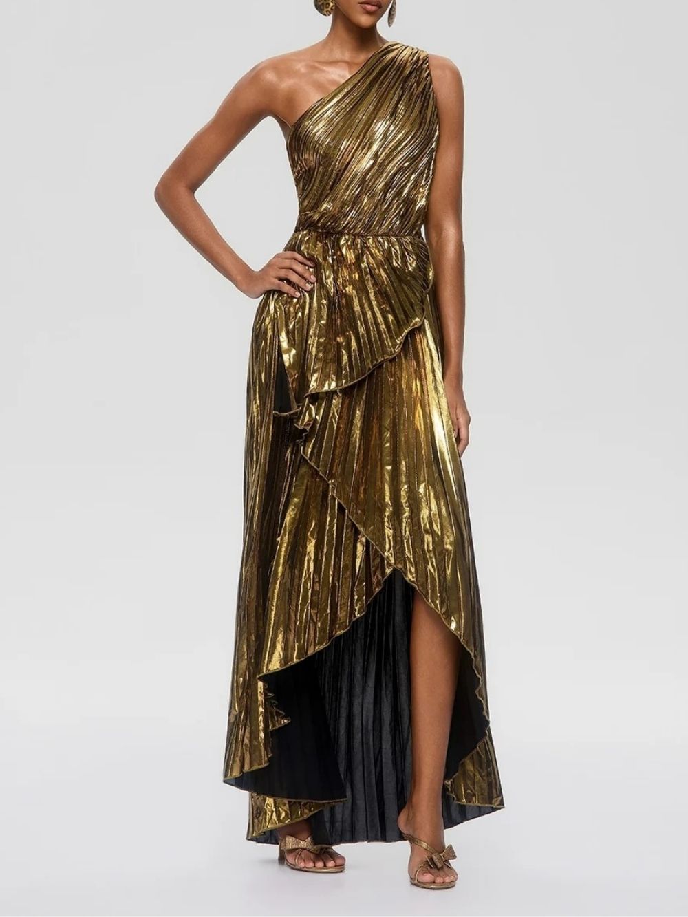 e5d84395ac48d13cb0e4e260d91eb435 Galena One Shoulder Pleated Metallic Dress