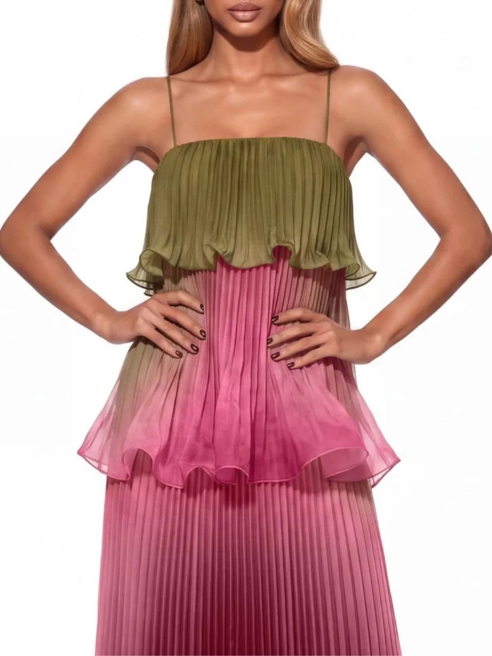 Praevik Spaghetti Pleated Maxi Dress - OWNCI Praevik Spaghetti Pleated Maxi Dress - OWNCI