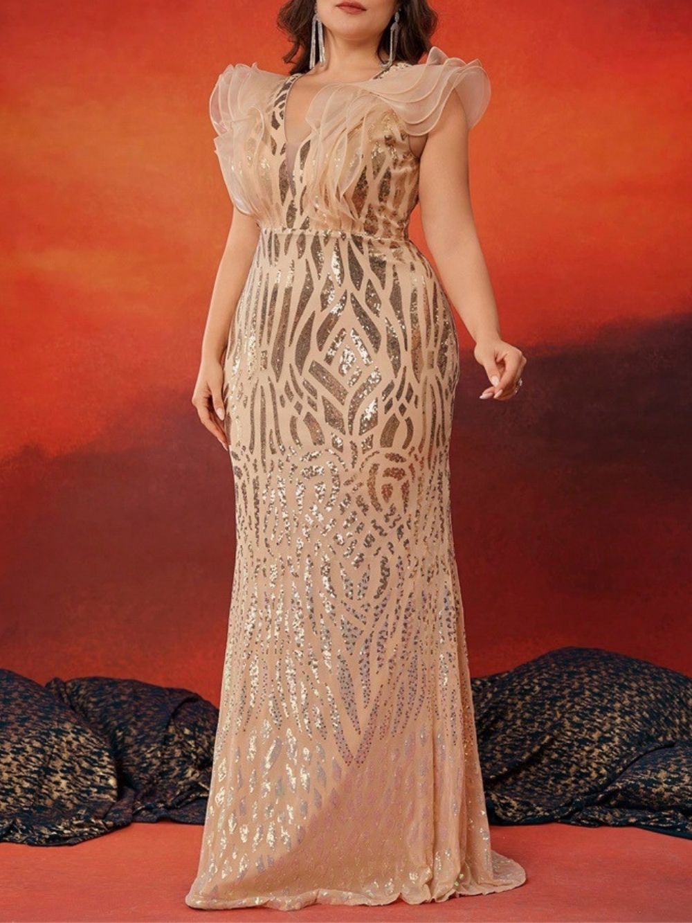 Maree Champagne Sequin Plus Size Maxi Dress - OWNCI Maree Champagne Sequin Plus Size Maxi Dress - OWNCI