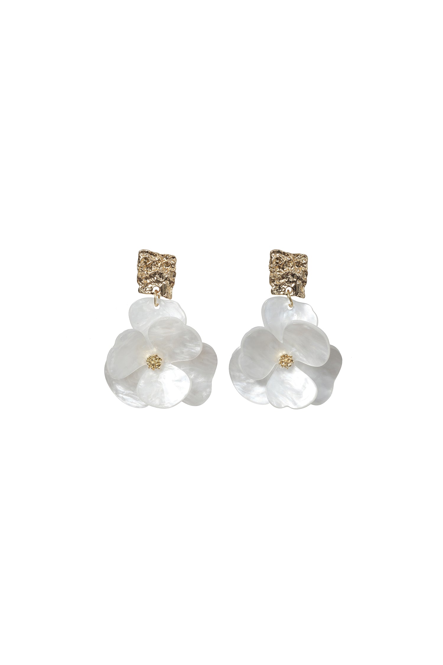 Textured Gold Square Mother-of-Pearl Floral Drop Earrings - OWNCI Textured Gold Square Mother-of-Pearl Floral Drop Earrings - OWNCI