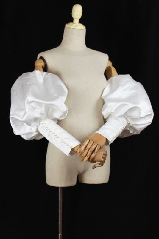 Detachable Satin Puff Pearl Cuff Sleeve Accessories - OWNCI