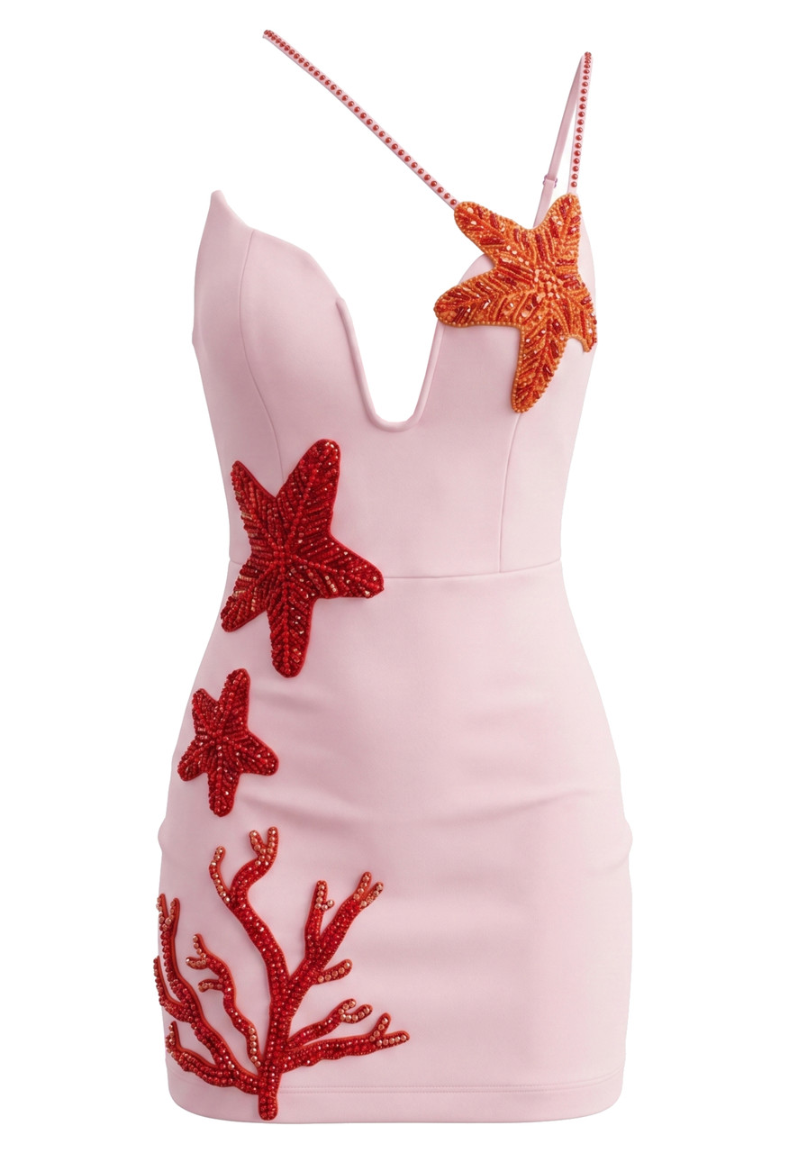 Grimric Rhinestone Lace Up Starfish Mini Dress In Pink - OWNCI