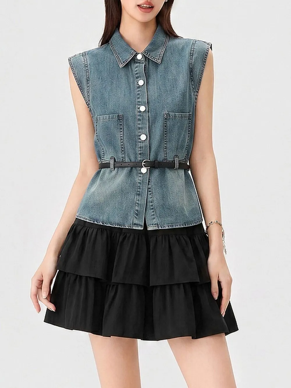 Marije Denim Vest & Skirt Set - OWNCI