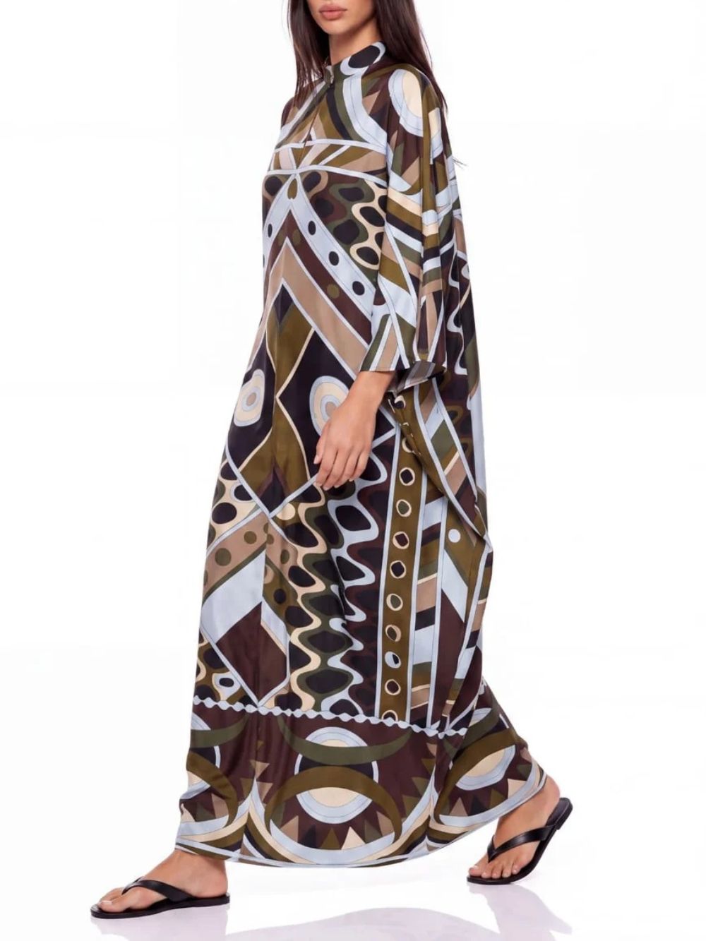 Hylora Cape Sleeve Geo Printed Maxi Dress - OWNCI