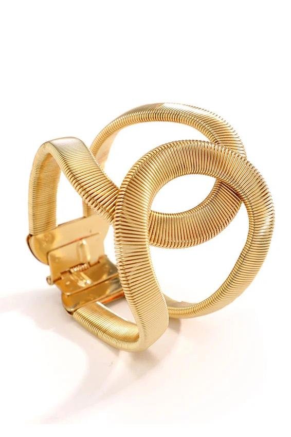Twisted Ribbed Texture Gold Open Cuff Bangle Bracelet - OWNCI Twisted Ribbed Texture Gold Open Cuff Bangle Bracelet - OWNCI