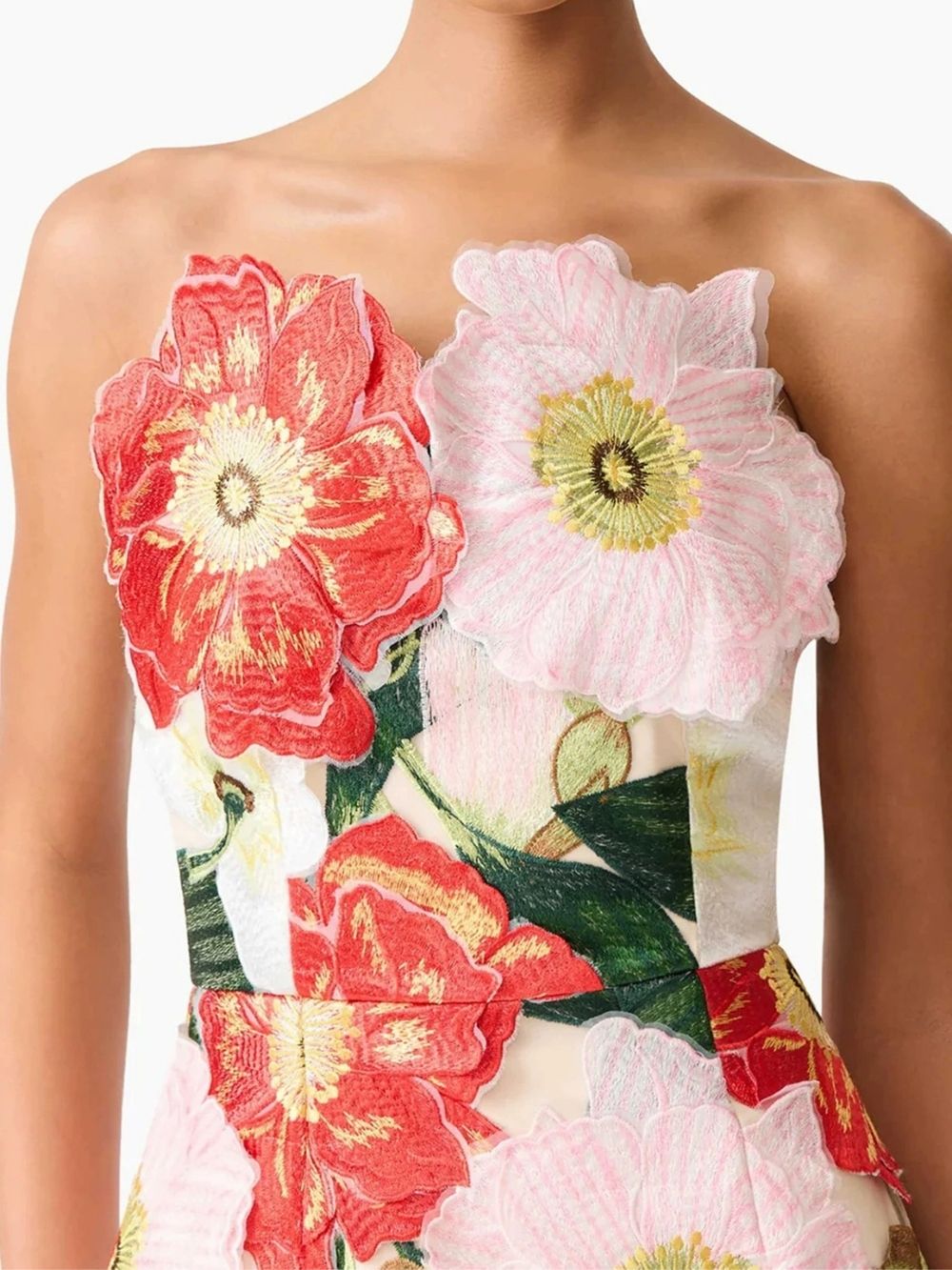 Masaye Strapless Flower Embroidery Midi Dress - OWNCI Masaye Strapless Flower Embroidery Midi Dress - OWNCI