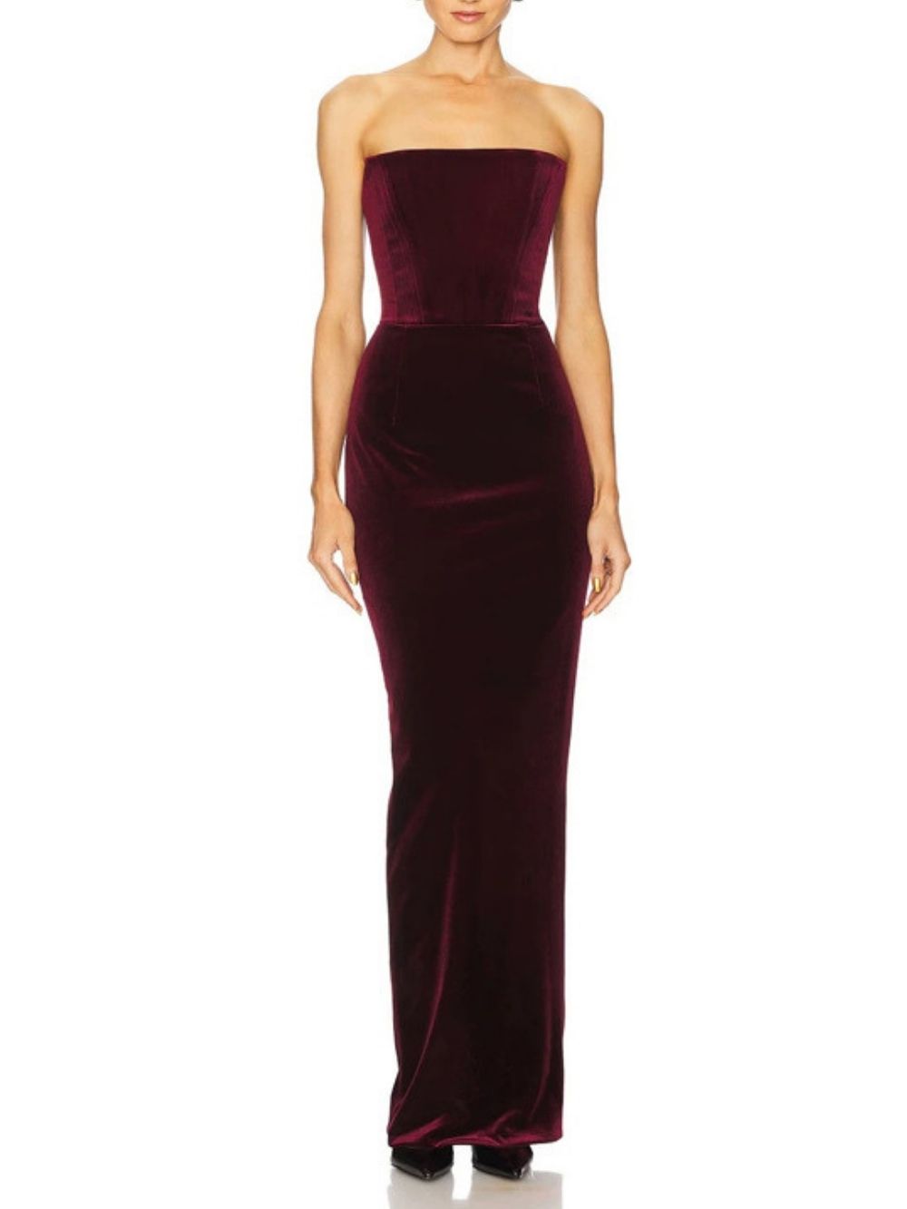 Maston Fuchsia Corset Velvet Maxi Dress With Gloves - OWNCI Maston Fuchsia Corset Velvet Maxi Dress With Gloves - OWNCI