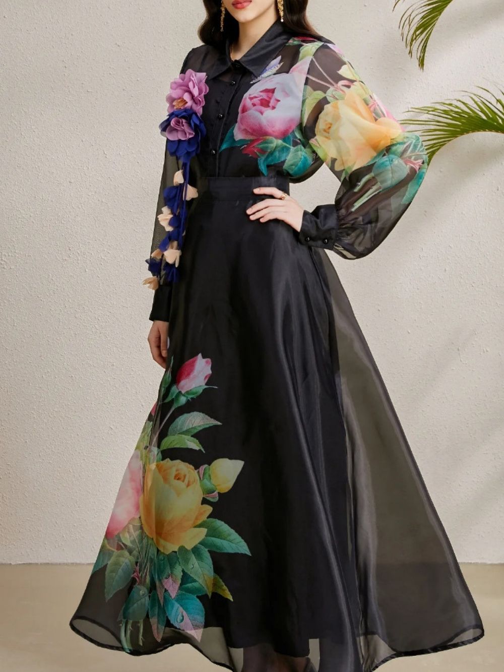 Maru Black Floral Top & Maxi Skirt Set - OWNCI