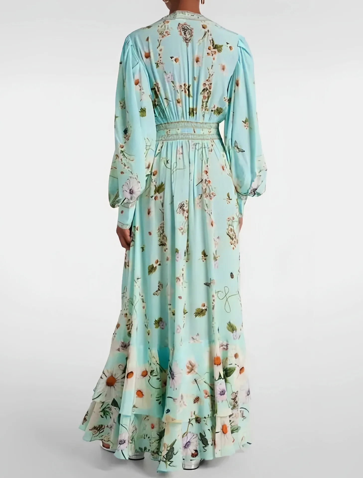 Mariela Green Floral Long Sleeve Maxi Dress - OWNCI