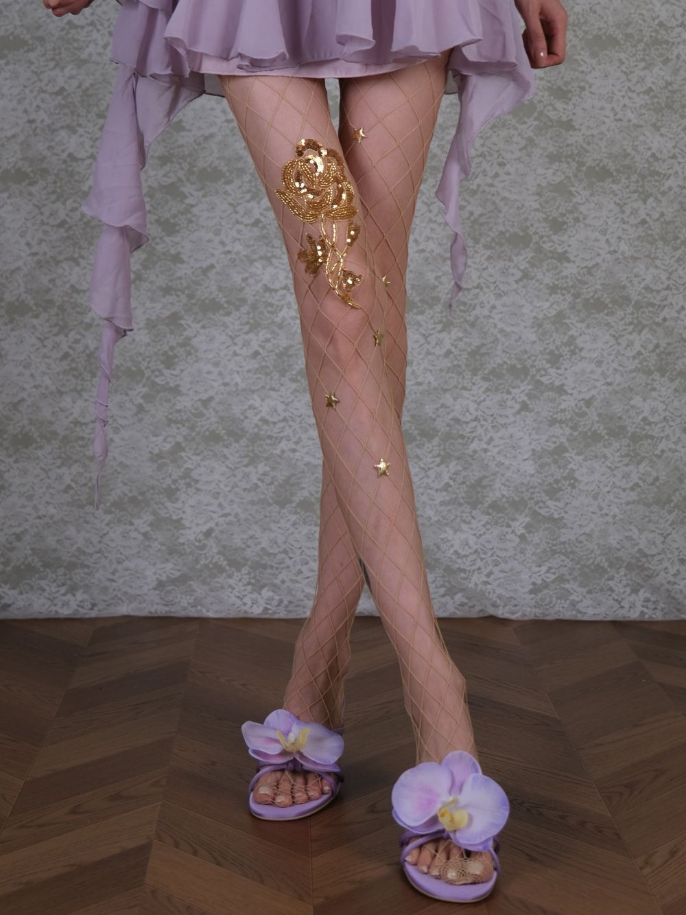 Marney Gold Flower Tights - OWNCI