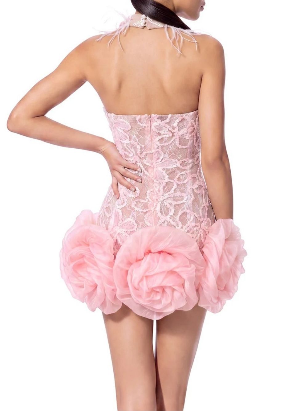 Ulanne Flower Lace Mini Dress In Pink - OWNCI