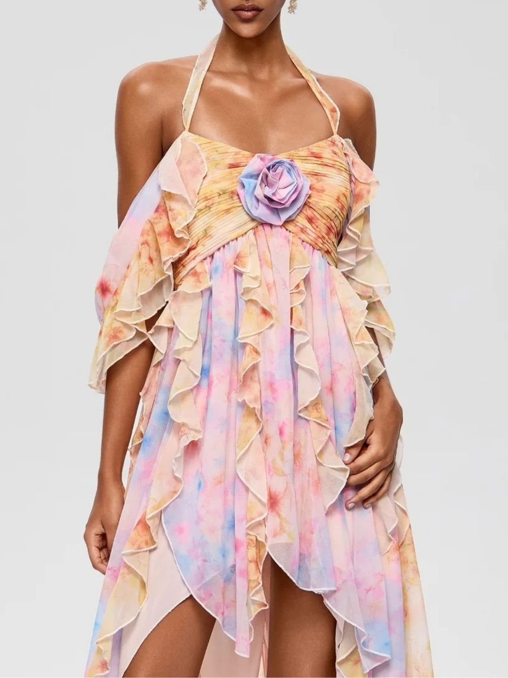 f1e4f63a64e9354e0afdb46e842e0b82 Oxiren Ruffle Flower High Low Dress
