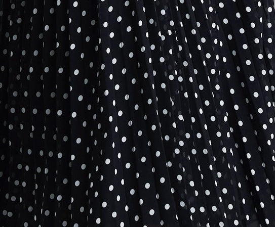 Black White Polka Dot Crisscross Strappy Cutout Pleated Midi Dress - OWNCI Black White Polka Dot Crisscross Strappy Cutout Pleated Midi Dress - OWNCI