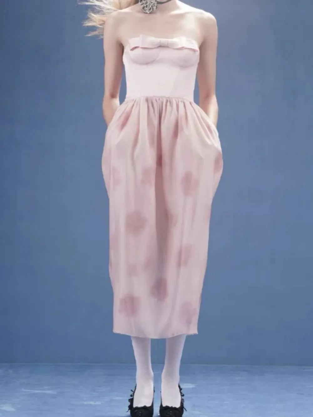 Marjani Pink Strapless Bow Midi Dress - OWNCI Marjani Pink Strapless Bow Midi Dress - OWNCI