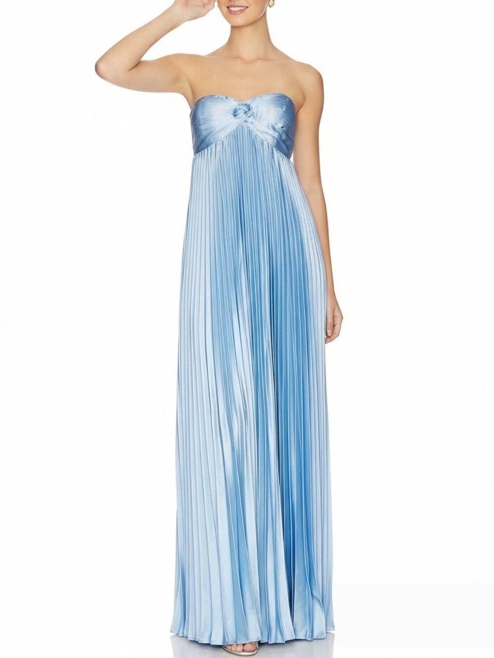 Maryam Blue Satin Strapless Pleated Maxi Dress - OWNCI Maryam Blue Satin Strapless Pleated Maxi Dress - OWNCI