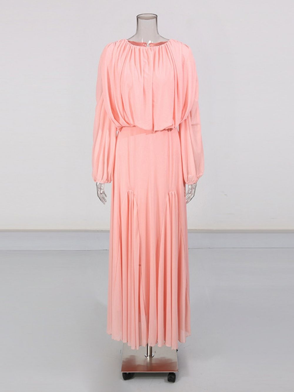 Jimena Pink Pleated Long Sleeve Maxi Dress - OWNCI