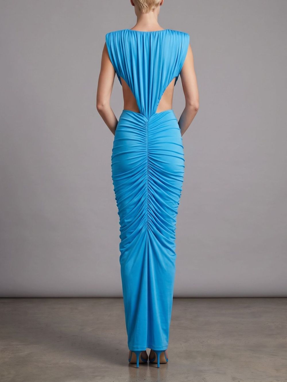 Mali Blue Ruched Cutout Maxi Dress - OWNCI