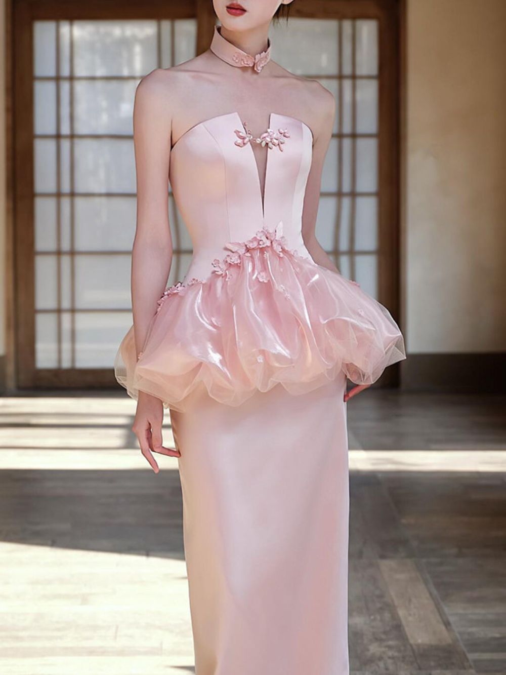 Mashava Pink Strapless Flower Embellished Maxi Dress - OWNCI Mashava Pink Strapless Flower Embellished Maxi Dress - OWNCI