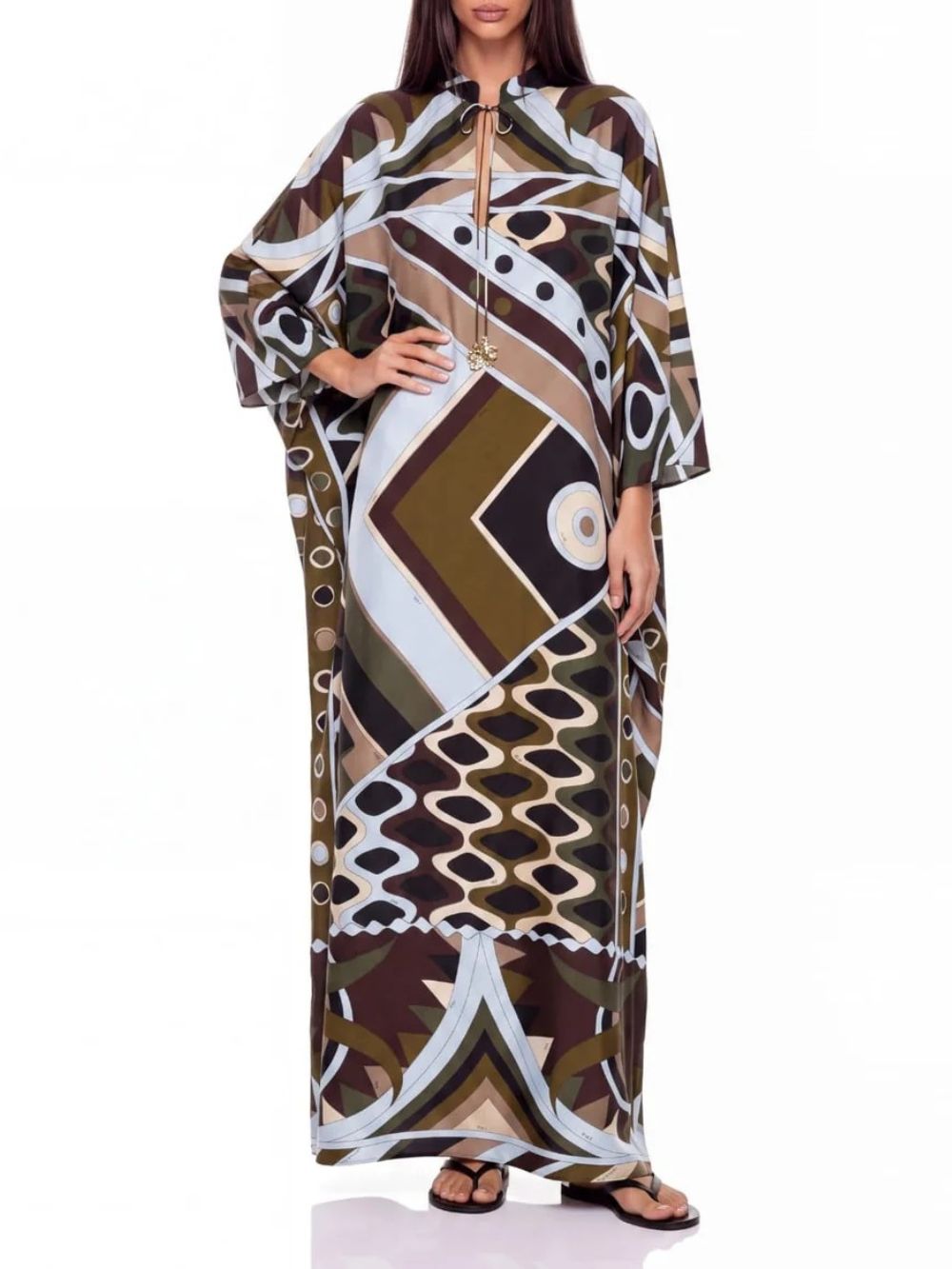 Hylora Cape Sleeve Geo Printed Maxi Dress - OWNCI