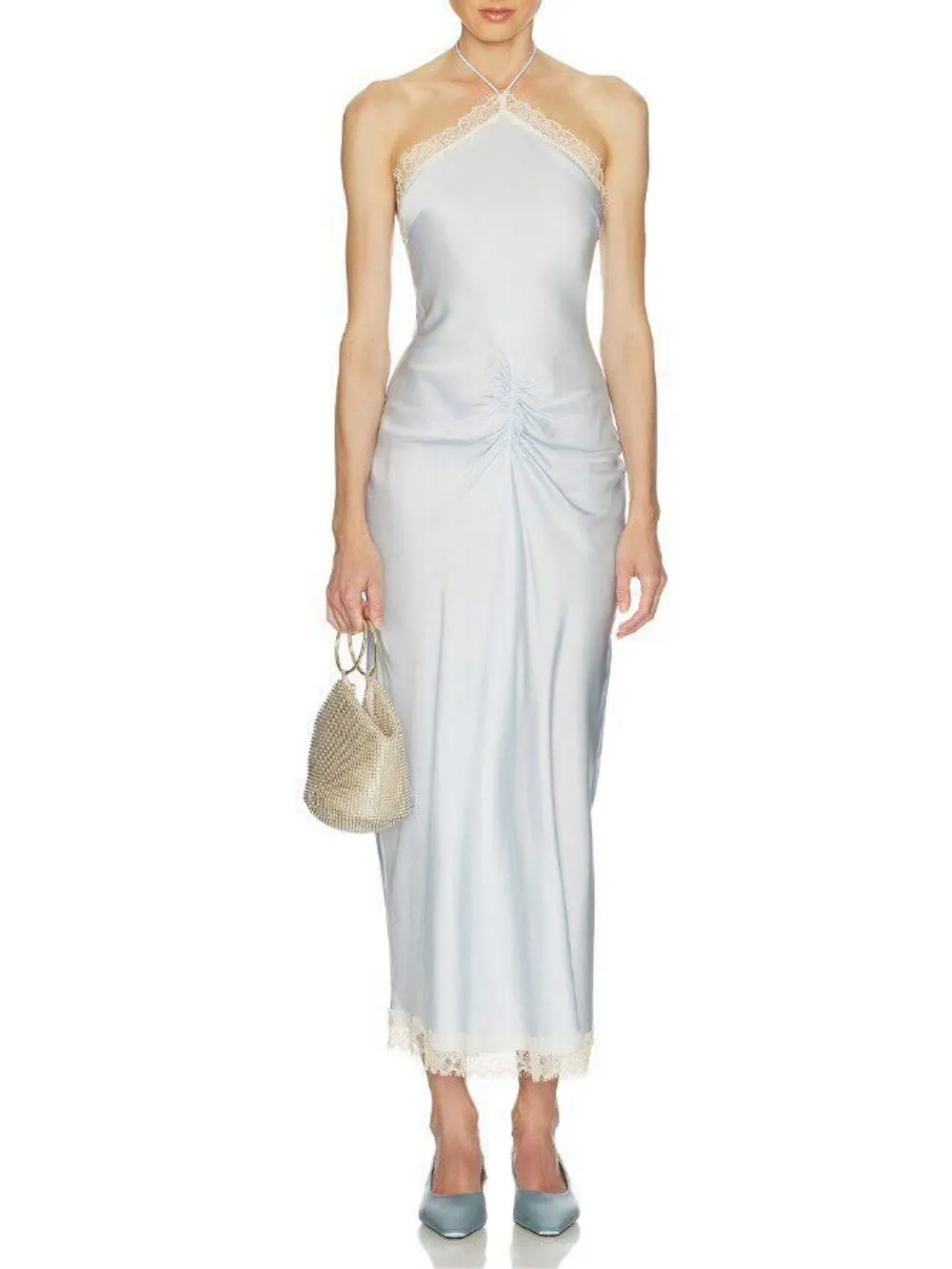 Manda Blue Halter Lace Midi Dress - OWNCI Manda Blue Halter Lace Midi Dress - OWNCI