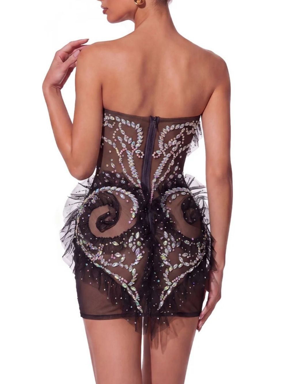 Xendril Strapless Crystal Mesh Mini Dress - OWNCI