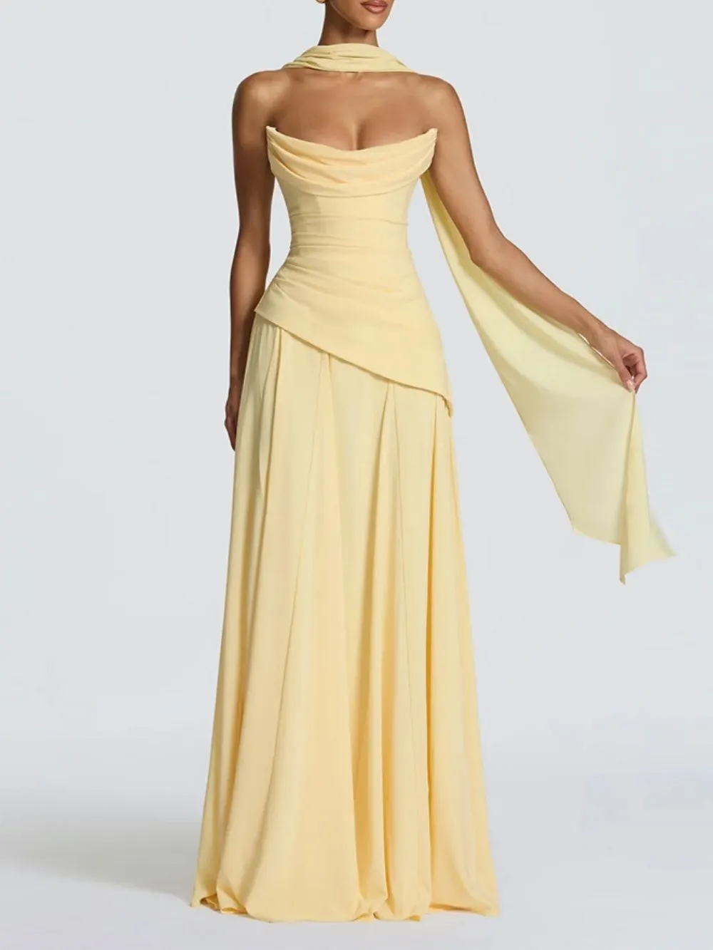 Materia Yellow Strapless Maxi Dress - OWNCI Materia Yellow Strapless Maxi Dress - OWNCI