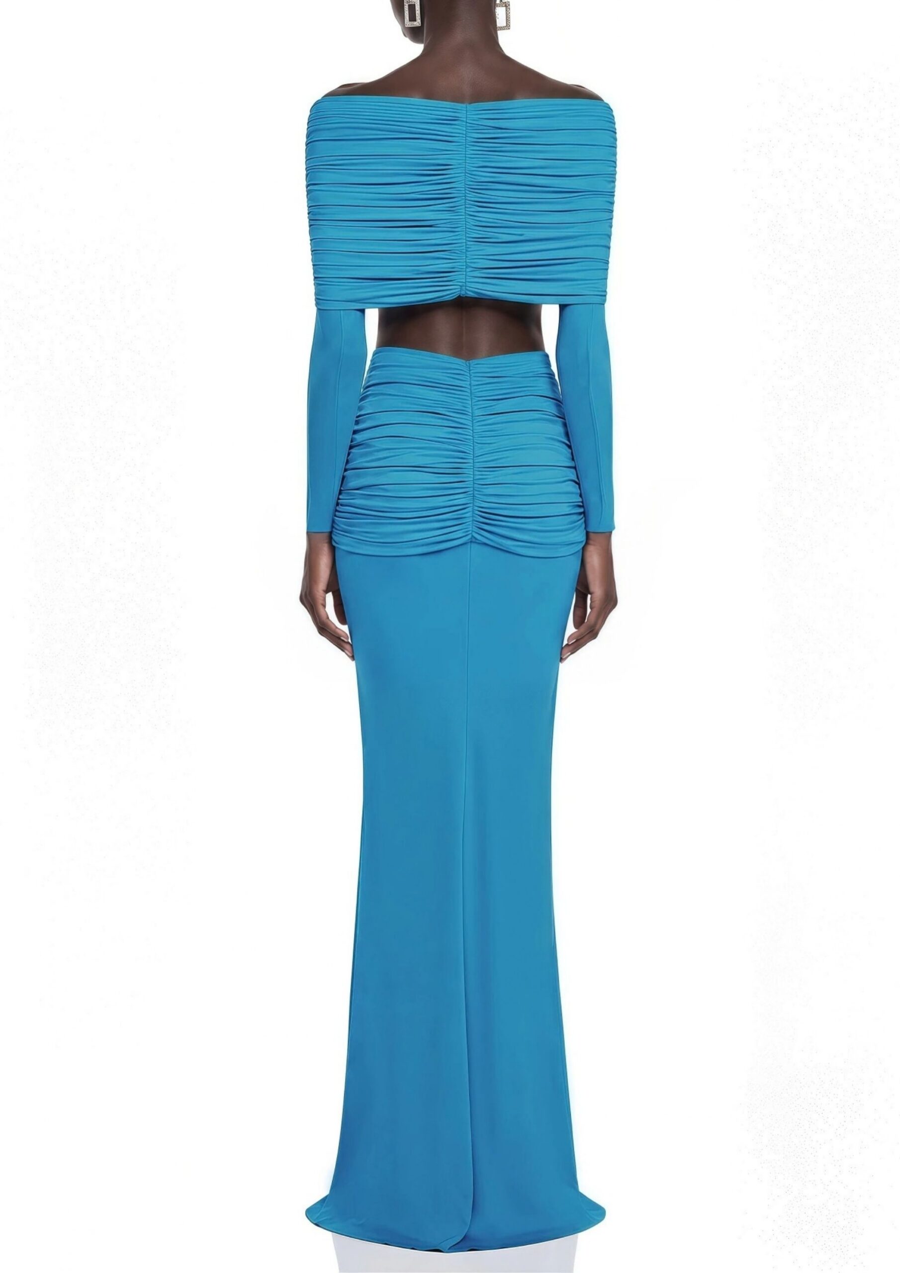 Quvion Off Shoulder Ruched Skirt Set - OWNCI