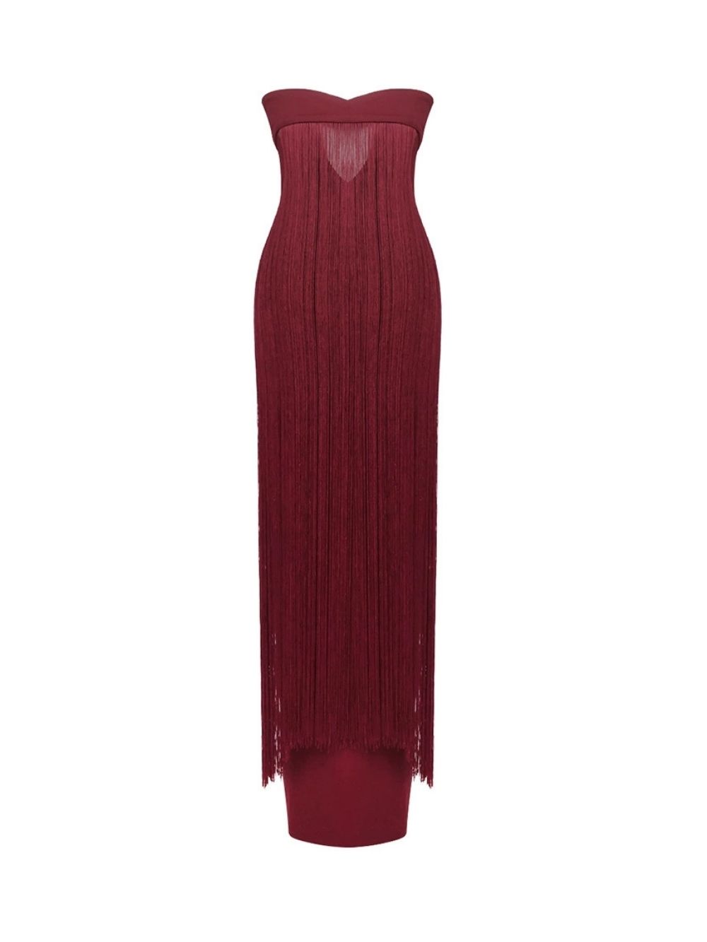 Maritta Wine Strapless Tassel Maxi Dress - OWNCI