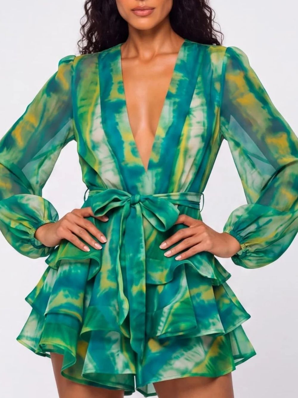 Kormian V Neck Ruffle Mini Dress - OWNCI Kormian V Neck Ruffle Mini Dress - OWNCI