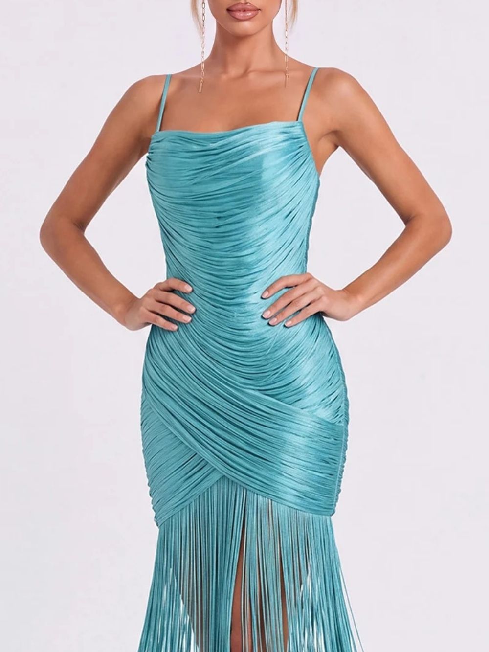 Ceylune Spaghetti Fringe Bandage Maxi Dress - OWNCI