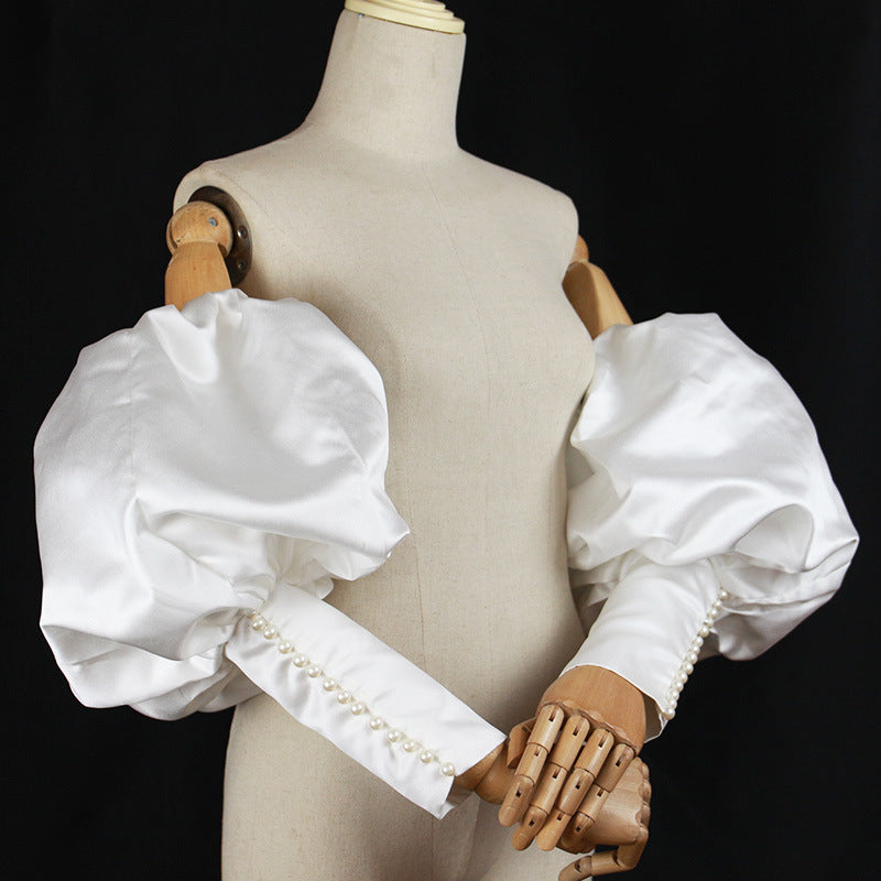 Detachable Satin Puff Pearl Cuff Sleeve Accessories - OWNCI