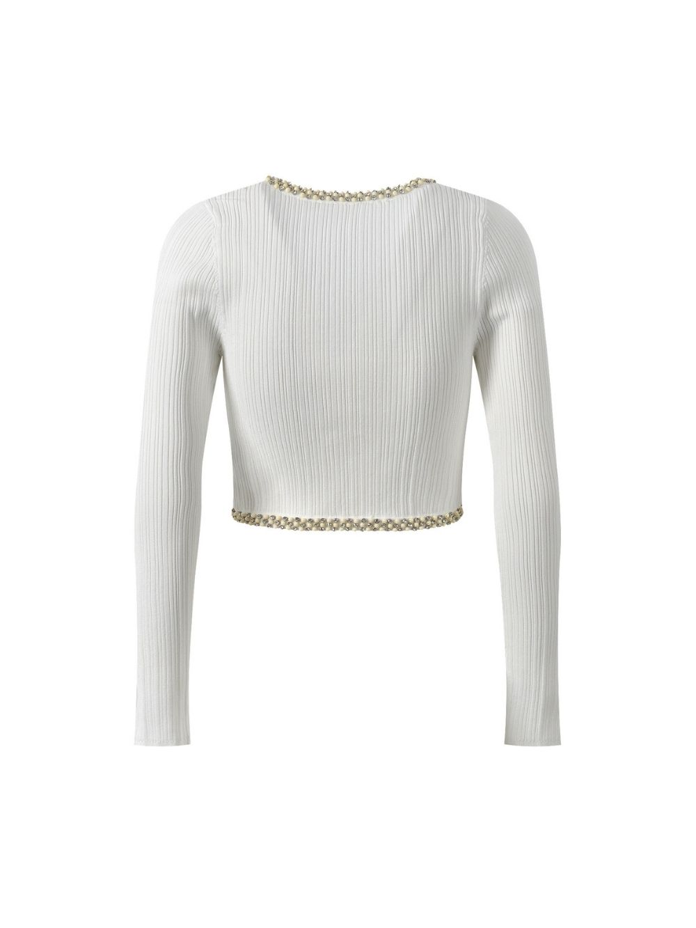 Cropped Pearl and Rhinestone Embellished Cardigan - OWNCI