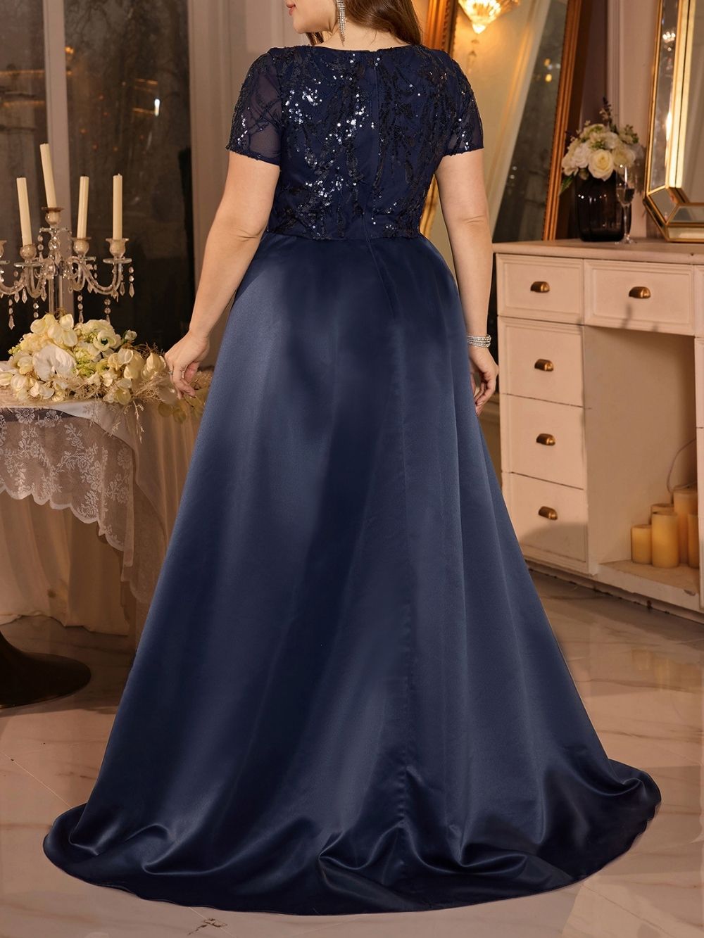 Mardea Navy Sequin Plus Size Maxi Dress - OWNCI