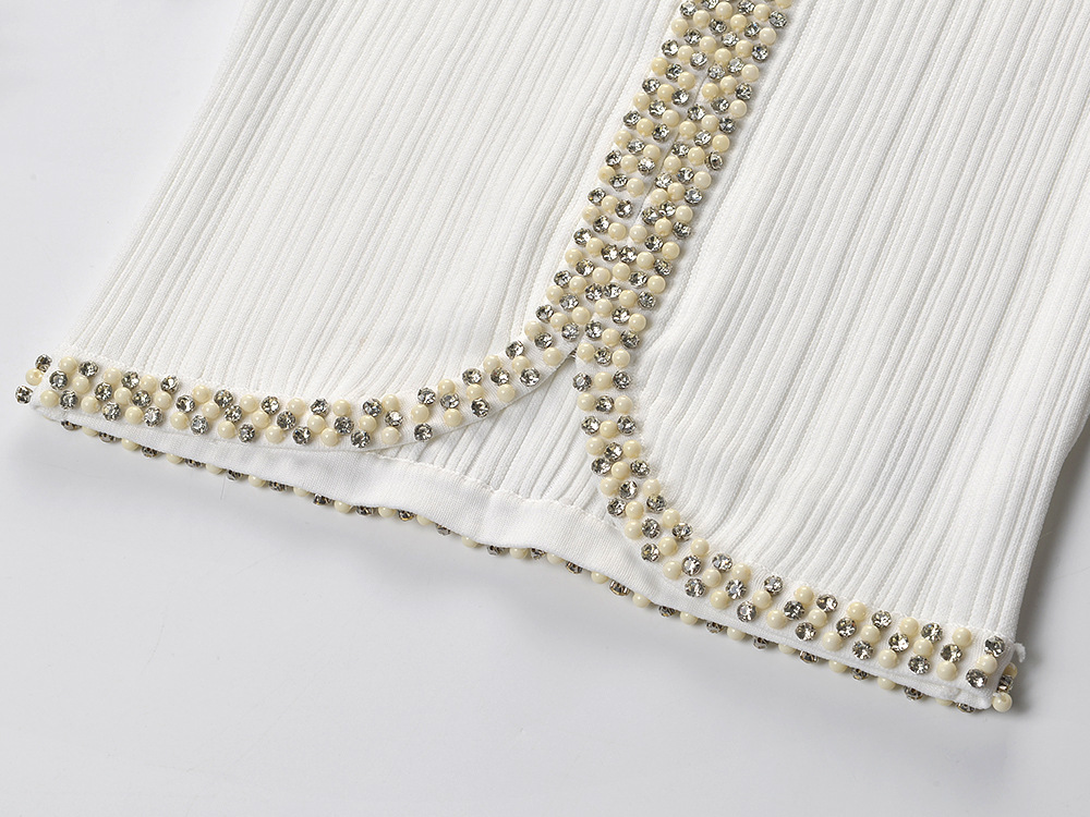 Cropped Pearl and Rhinestone Embellished Cardigan - OWNCI