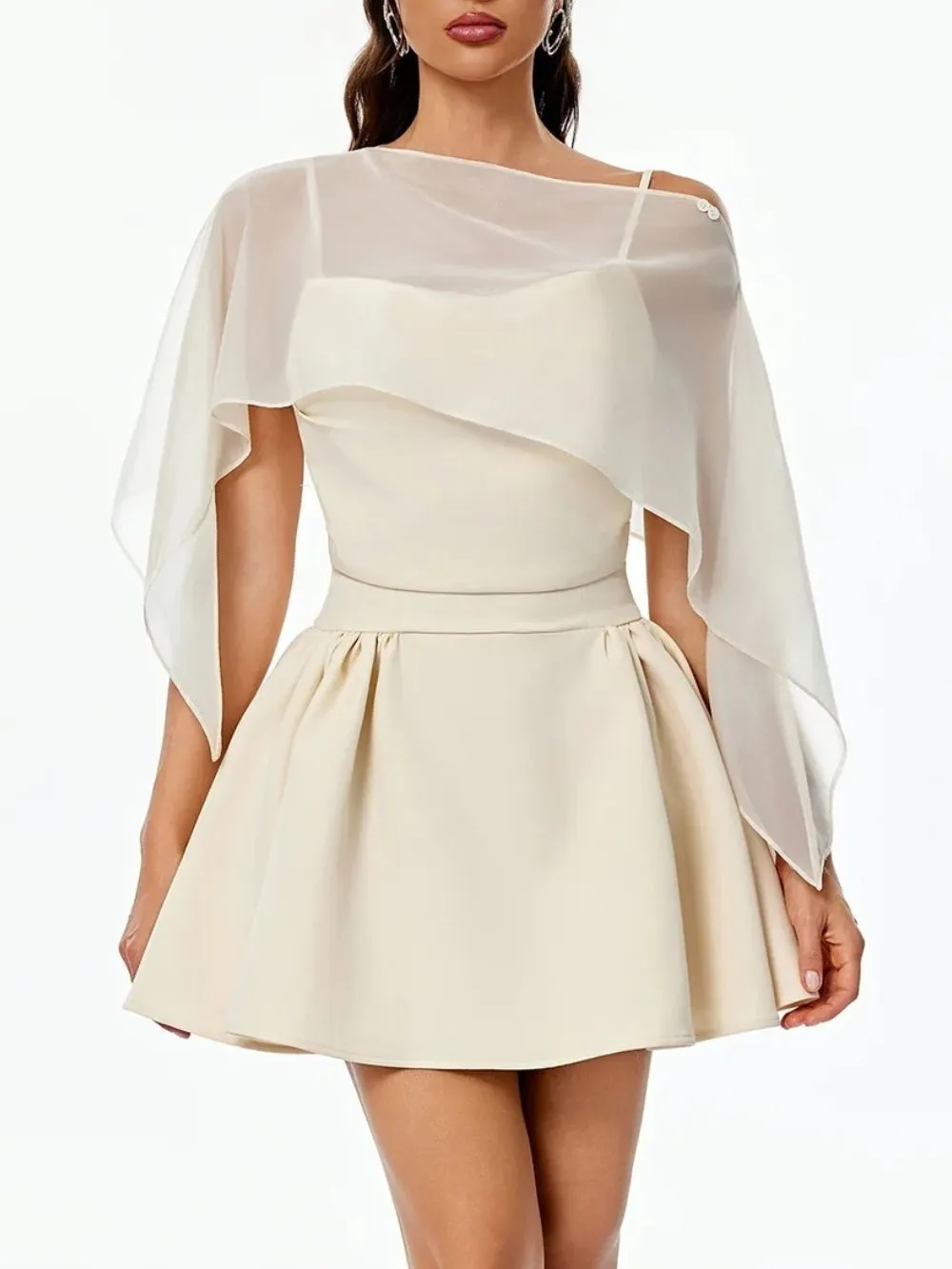 Yaven Spaghetti Cape Flared Mini Dress - OWNCI Yaven Spaghetti Cape Flared Mini Dress - OWNCI